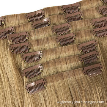 Highlight brown pu clip in hair extension,thick seamless clip in hair extensions,seamless real human hair clip ins virgin hair